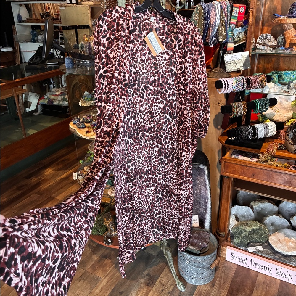 Leopard Print Duster Kimono Cardigan - Burgundy & Black - Picture 4 of 4